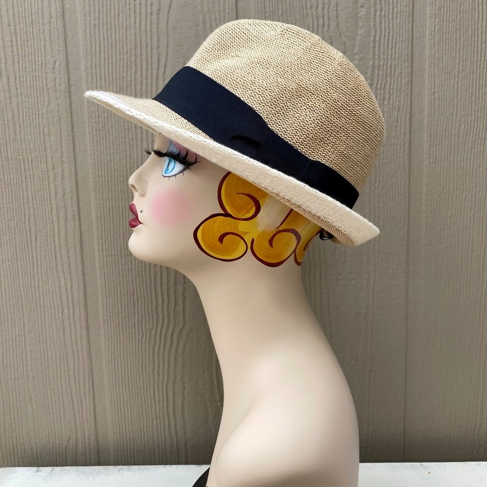 SOLD Vintage 90s Woven Trilby Fedora Hat - Picture 2 of 13